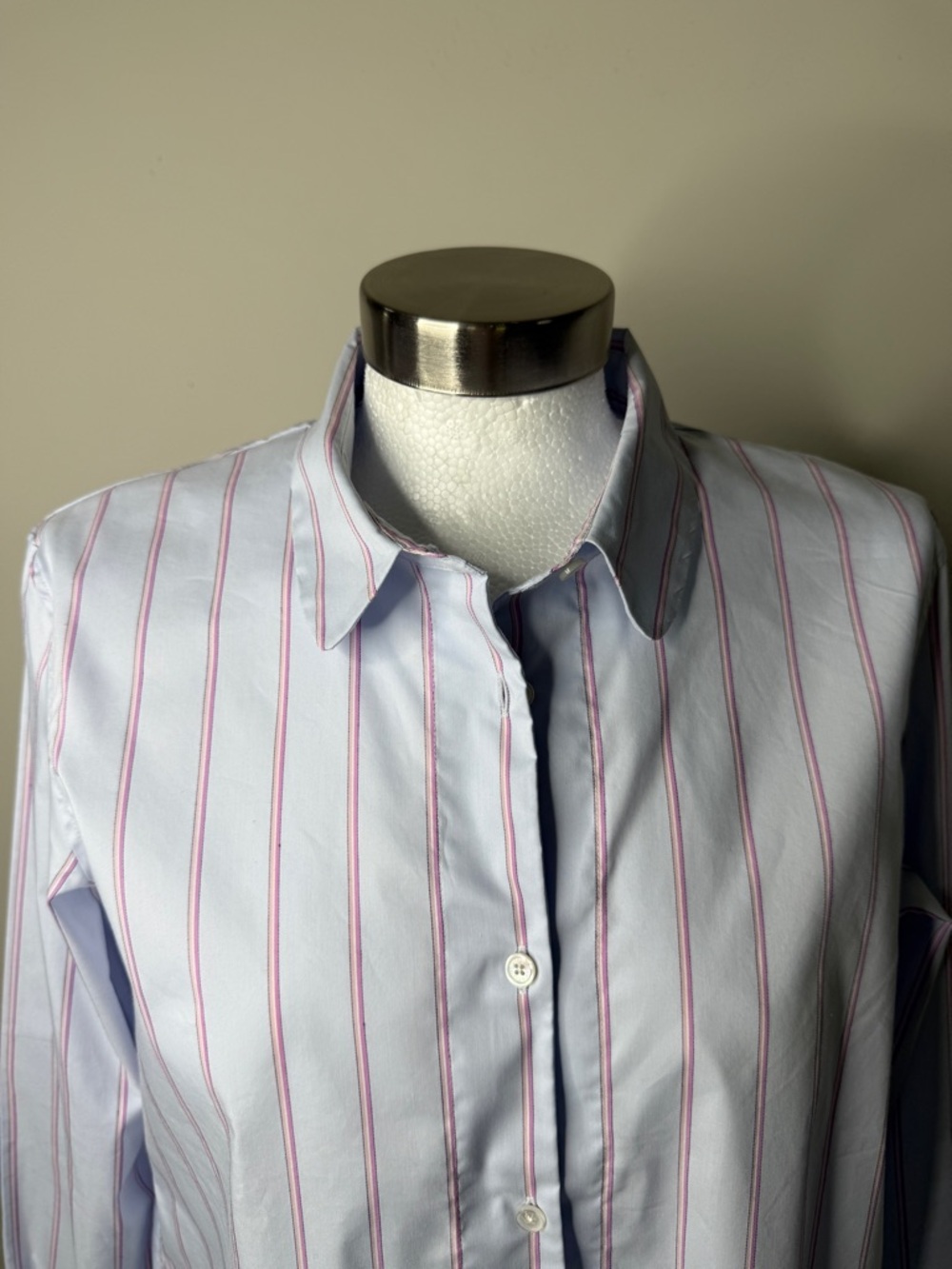 Women's Light Blue Stripe Button-Front Blouse